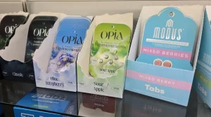 Image of OPiA Kratom tablets for sale on countertop display - Are OPiA Kratom Tablets Addictive - South Shores Detox