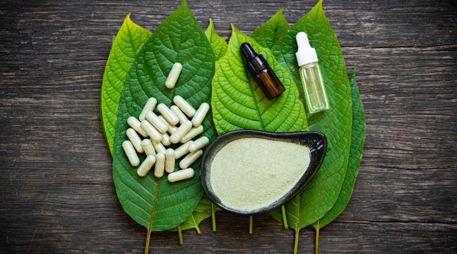 Image of Suboxone medication and kratom leaves